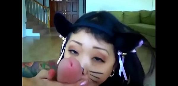  Cute Siam cat is sucking cock and drinking cum